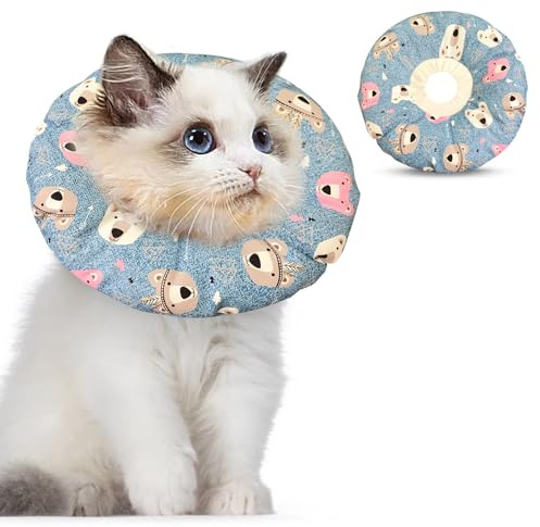 Kitchen-dream Halskrause Katzen Soft,Haustiere Schutzkragen Katzen,Niedliches Haustier-Anti-Biss-Halsband, weiches PP-Baumwollhalsband zur Wundheilung nach Einer Haustieroperation (blau)