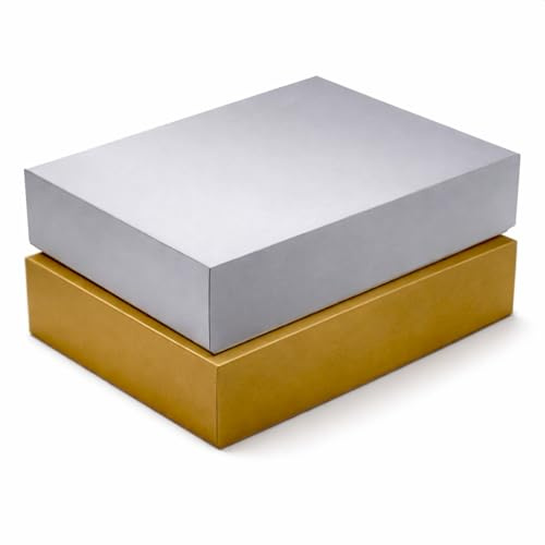 NEUSER PAPIER Geschenkbox mit Deckel DIN A4 – Aufbewahrungsbox Karton Gold und Silber bezogen – Geschenkkarton Schachtel stapelbar 302 x 213 x 70 mm, 2 Stück