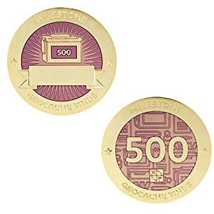 500 Finds/Funde Coin + Tb !!gefunden Geocaching Milestone Geocoin and Tag Set