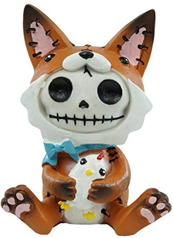Ebros Furry Bones Fen The Fox Skelett Figur 7,6 cm H Furrybones Red Fox mit Huhn Puppe Kostüm Kapuzen Voodoo-Skelette Totenköpfe Macabre Sammelfigur Deko Akzent