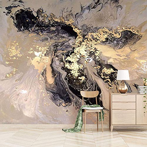 Papier peint intissé Flux de couleur or et noir 350x256 cm -7 pièces 3D Murale Poster Tableaux XXL Photo Muraux pour Chambre art mural Salon Tableaux Tapisserie Muraux Décoration Murale