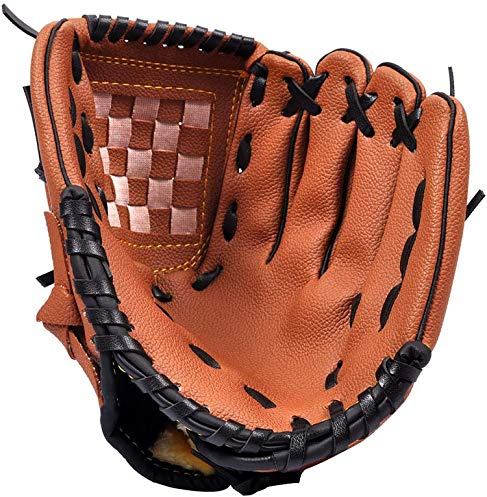 ZYYRSS Basebollhandske för barn/ungdomar/vuxna, softbollhandskar, sport slaghandskar PU-läder vänster handske, höger hand överkast (brun, 29,2 cm)