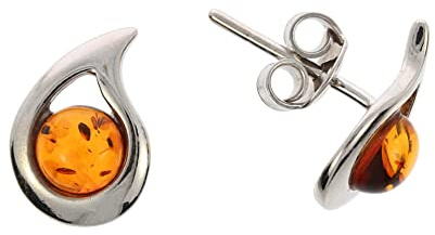 Boucles d'oreilles modernes en ambre et argent sterling 925/000 rhodié par Artisana.