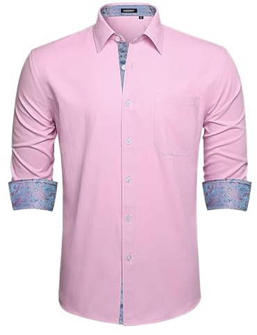 HISDERN Camicia Formale Elegante da Uomo Maniche Lungo Vestibilita Regolare Casual Matrimonio Business Camicia Abito Classico Abbottonato Shirt