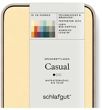 Schlafgut Casual Spannbettlaken 90x190cm bis 100x200cm - 100% Biobaumwolle, Oeko-TEX Zertifiziert, Yellow Mid, Matratzenhöhe bis 25cm