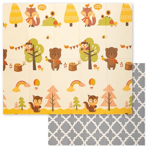 Sweety Fox - Tapis de Jeu pour Enfant Bebe 150x180x1cm Tapis de Sol XXL en Mousse Epais Pliable Reversible - Tapis d'éveil pour Bébé - Tapis de Sol Bebe Favorisant Le Développement Sensoriel