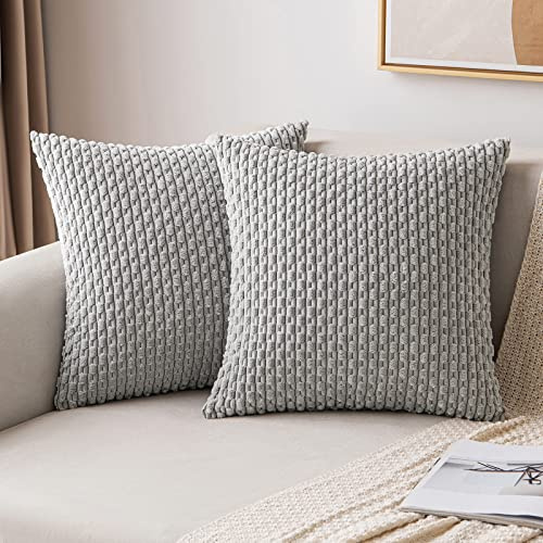 MIULEE 2er Set Kissenbezug 40×40cm Kordsamt Ananas-Ähren Hellgrau | Moderne Struktur Weich Dekorativ Vielseitig Pflegeleicht Langlebig Für Sofa Bett Wohnzimmer Schlafzimmer Und Gästezimmer