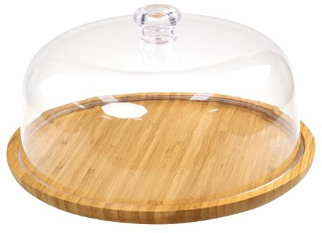 KVMORZE Acryl-Dessertkuppel mit Sockel, 30 cm Bambus-Kuchenblech mit transparenter Acrylkuppelabdeckung, Kuchen-Obst-Display-Serviertablett für Küche, Vorspeisen, Dessert- und Käse-Servierplatte