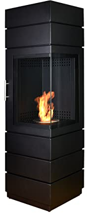 GLOW FIRE Ethanol Kaminofen MORA (freistehender Standkamin) - Bioethanol Kamin, 4 Stunden Brenndauer und 2 kW Heizleistung, 40x140x40 cm – Schwarz