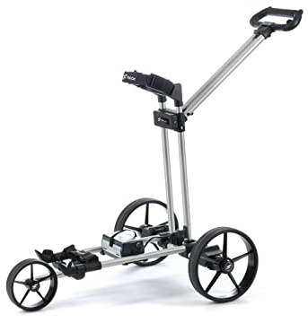 FLAT CAT Gear Silver Folding Electric Golf Trolley in Anodised Aluminium and Fibreglass ¤ Li-Fe Battery 36 Holes ¤ Motor Brake, Memory Speed, Weight 7.4 kg ¤ Protective Cover