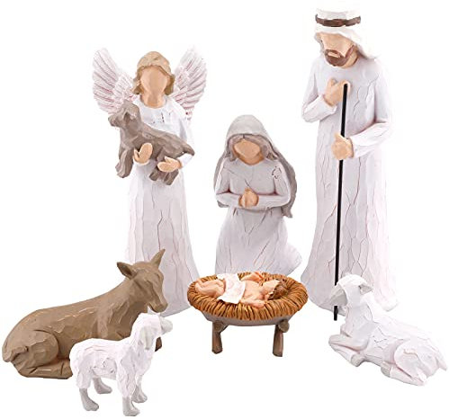 CHUANGLI Nativity Set for Christmas Indoor, Resin Nativity Scene Set with Figures, Traditional Nativity Manger Scene Figurine Statue Set Christmas Nativity Jesus Birth Sets for Decorations