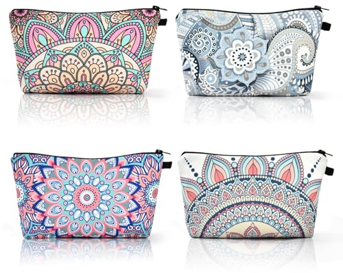 Aucuu Segeltuch Kosmetiktasche Set - 4 Stück Kleine Tragbare Kulturbeutel, Multifunktionale Makeup Tasche Mit Reißverschluss, Kosmetikzubehör-Organizer, Mandala-Druck