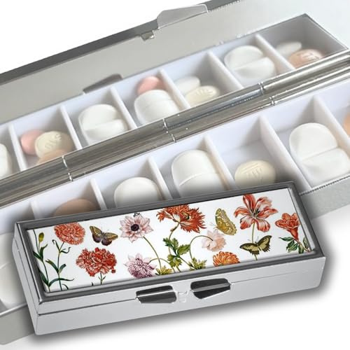 Kleine Pillendose für 7 Tage FridolinEdition- Metall - Maße: ca. 10,1 × 3,5 × 1,7cm, innen mit Spiegel - Motiv: Maria Sibylla Marian