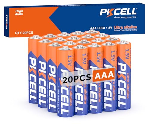 PKCELL Batterien AAA, 1.5V Einwegbatterie LR03 Alkaline Batterie für Tastaturen Mäuse Fernbedienungen,10-Jahres-Haltbarkeit,20 Stück