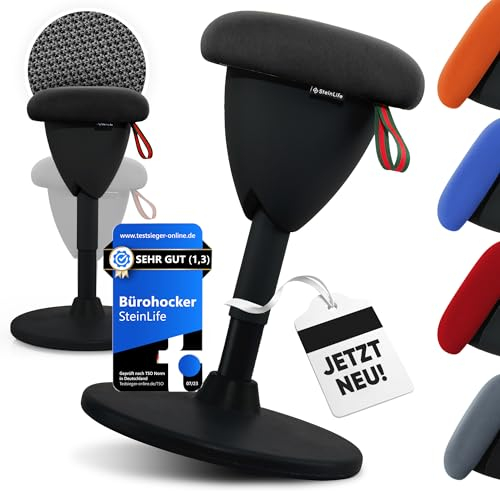 SteinLife Bürohocker Ergonomisch [TESTSIEGER] Sitzhocker Höhenverstellbar [48-68cm] Ergonomischer Hocker für Büro [Schwingeffekt] Wackelhocker Stehhocker | Arbeitshocker rutschfest Rund