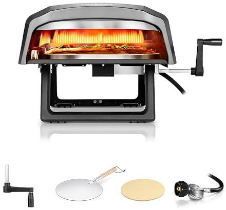 NutriChef Portable Outdoor Gas Pizza Oven - 12 Inch, Rotating Pizza Stone, Quick Heating, Premium Stainless Steel, Ready in 60 Seconds