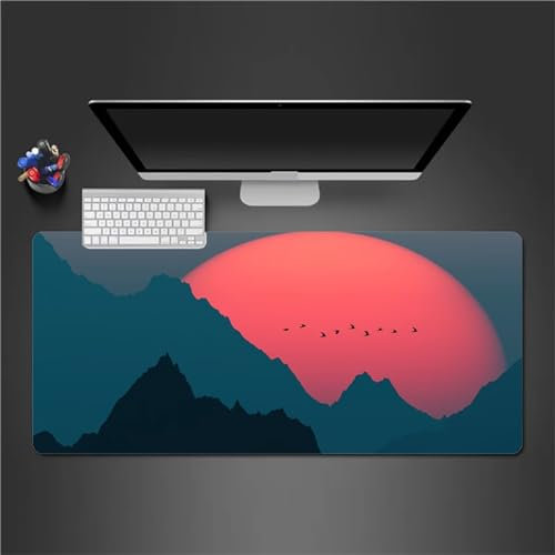 QiHon Gaming Mauspad XXL Bergsonnenuntergang Großes Mauspad Schreibtischauflage mit Vernähte Kanten Einer speziellen Oberfläche verbessert Geschwindigkeit und Präzision 600x400x3mm