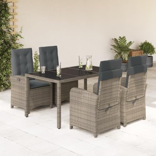 SECOLI Polyrattan Sitzgruppe Garten Essgruppe 4 Personen Rattan Gartenmöbel Set mit 4 Rattansessel Hochlehner Verstellbar Essgruppe Outdoor Gartengarnitur Sitzgarnitur Grau 5-tlg-Type-318