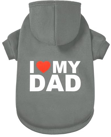 GreenJoy Suéter con capucha para perro, para clima frío, sudadera con capucha para cachorros, gatos, perros pequeños, medianos y grandes (gris (I Love My Dad), XXL)