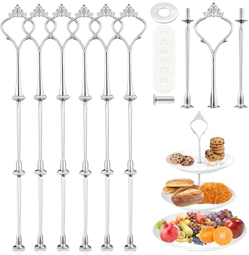 LPZMPZ 6 Set Etageren Stangen Set Silber, Etagere Bausatz Metallstange | Tortenständer Mittellochausstech 2 bis 3 Etage für Etagere Hochzeitstorte Muffin Cupcakes Tortenhalter Torten
