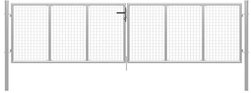 IKAYAA Gartentor Verzinkter Stahl 415 x 150 cm Silbern, Gartentore, Einfahrtstor, Gartentür, Tor Garten, Gartenpforte, Garten Tore