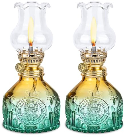 BORDEAG Lampada Vintage a Petrolio, 2 Pezzi, Lampada a Olio in Vetro, Gradiente di Colore