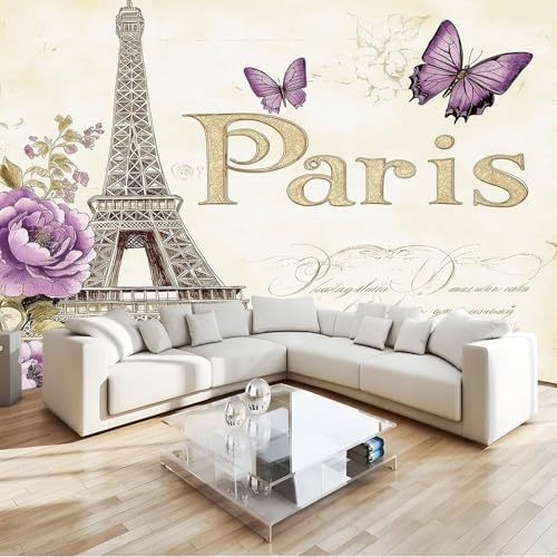Générique Art Papier Peint Intissé 3D Paris Tour Eiffel Muraux Tapisserie Photo Décoration Murale, Papier Peint 300x210 cm Salon Chambre Bureau Couloir Peinture Murale Décor