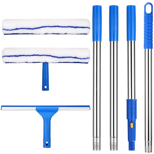 Limpiacristales Profesional con 150cm Mango Extensible 2 en 1 Limpiar Cristales Ventanas Mango de Goma Suave con Paños de Microfibra limpiacristales telescopico, 150 cm Fensterwischer