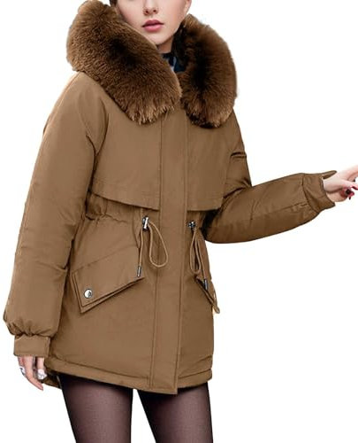 Lined 𝐖aterproof Jacket Womens Womens Winter Puffer Jacket For Long Sleeve Oversize Puffy Coat Warm Quilted Jacket Funnel Neck Coat Women (Coffee, XXL)