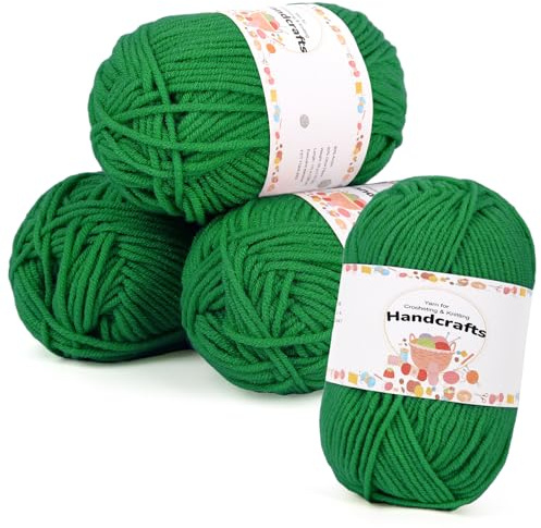 Aeelike 200g(4x50g) Polyacryl Amigurumi Wolle Set, 5Ply Häkelwolle Baumwolle zum Häkeln, Langlebige Strickwolle, Bunte Häkelgarn Cotton Yarn, Weihnachtsgrün