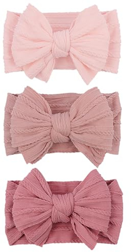 LemonSpace Handmade Baby Girls Headbands Soft Stretchy Nylon Hair Bands Hair Accessories Bows for Newborn Baby Girls Infant Toddlers Kids (Pink)
