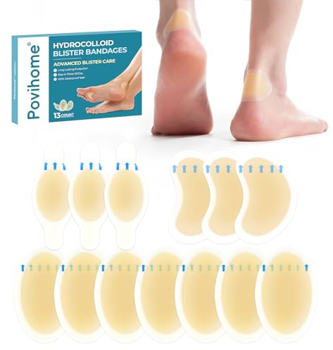 Povihome Gel Blister Bandages Blister Cushions - Water Resistant Hydrocolloid Bandages for Foot, Toe, & Heel - Blister Pads for Prevention & Recovery (13 ct, Variety Pack)