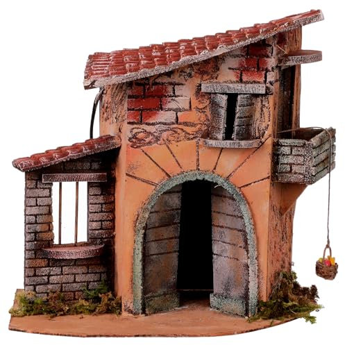 Holyart Casa Singola con paniere Movimento 30x30x20 cm presepe Napoletano 10-12 cm