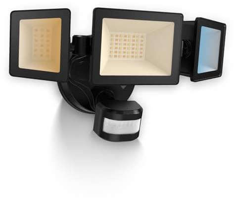 ALUSSO Motion Sensor Outdoor Lights Hardwired(Not Solar),Flood Lights Outdoor 120V, Dusk to Dawn/Auto/On Time, 3CCT 3000K/4000K/6500K Security Light,ETL,3 Modes Classic Black 40W 4500LM