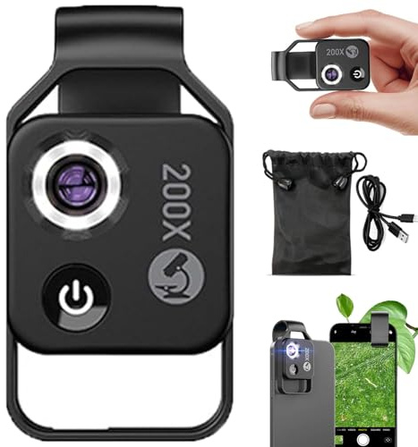 ZMPDJG 200x Cell Phone Microscope - Pocket Microscope Camera with CPL Lens, More Stable and Clearer (Black)