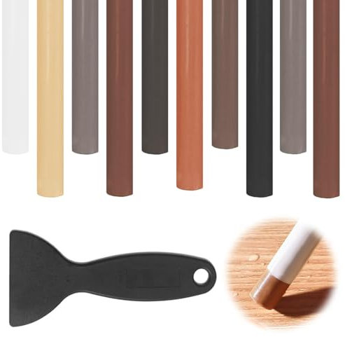 EIHI 10 Stücke Wachsfüllstäbe für Holzreparatur 11 cm Möbelreparatur Wachsstäbchen mit Schaber Laminatboden-Reparaturset Möbelreparatur-Wachsmalstift für Kratzer Löcher Boden Laminat Tischler Flecken