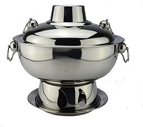 fondue， Olla caliente tradicional china, olla caliente mongol, olla caliente de cobre puro, caldera de fuego pequeña de carbón de acero inoxidable(Silver)