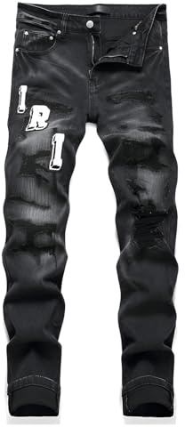 Kdtoll Vaqueros Hombre Slim Fit Rasgados - Pantalones Vaqueros Elásticos con Bordado, Estilo Casual y Streetwear, Todas Las Estaciones