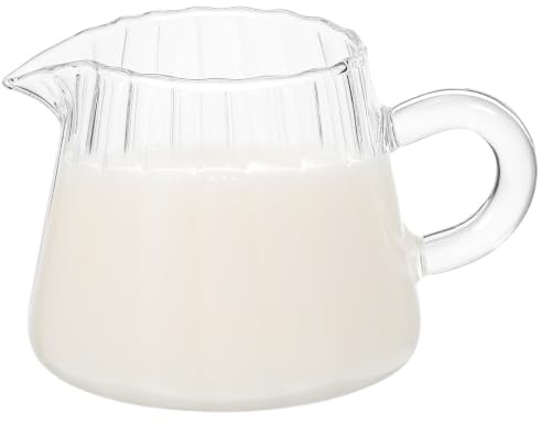 NAMOARLY Coffee Creamer Container Glass 150ml Reinforced Thickened Milk Jug with Safe Pour Spout for Home and Café
