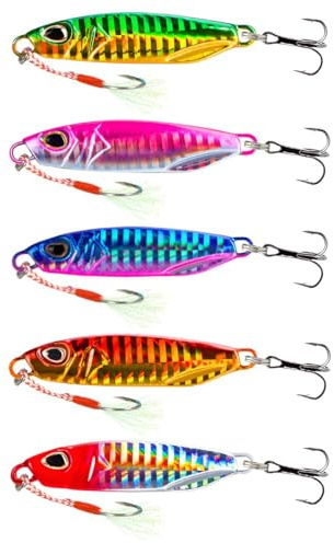 Sinking Fishing Lures, LULUWA 5pcs 30g/40g/50g Hard Metal Sea Spinner Fish Bait in Saltwater or Freshwater for Tuna Salmon Grouper & Jigging Lure (8.0cm-50g-5pcs)