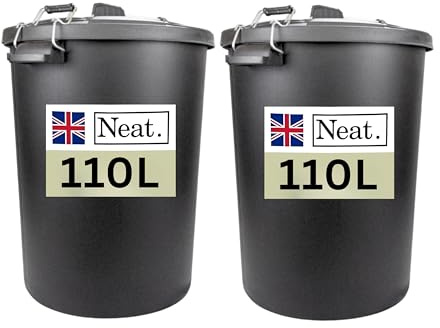 NeatPlastics Dustbin 110 L, Large Dustbin for Garden with Heavy-Duty Weather Resistant and Food Grade Material, Trash Can Garbage Bin With 2 Clip Locking Lid for Indoor & Outdoor Waste, Pack of 2
