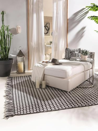 Benuta Alfombra Pura De Material Reciclado Morty, Fibra Sintética, Material Reciclado, Rectangular Y En Estilo Geométrico, Bohemio, Étnico, Hygge & Cozy, Fácil De Limpiar, Negro/Blanco, 80 X 150 Cm