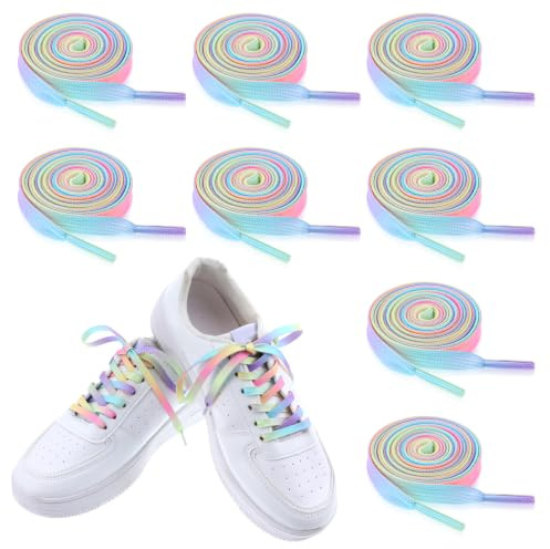HJZHII 8 stycken 120 cm regnbåge färggradient skosnören, färgglada platta skosnören för gymnastikskor, segelskor, regnbåge, skolace för sneakers, löparskor, sportskor