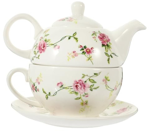 VALICLUD Service à Thé En Céramique Avec Petite Théière 350 Ml, Tasse Et Soucoupe En Porcelaine, Résistant à La Chaleur, Pour Dégustation Traditionnelle Anglaise Et Pause Thé à La Maison, Ensemble