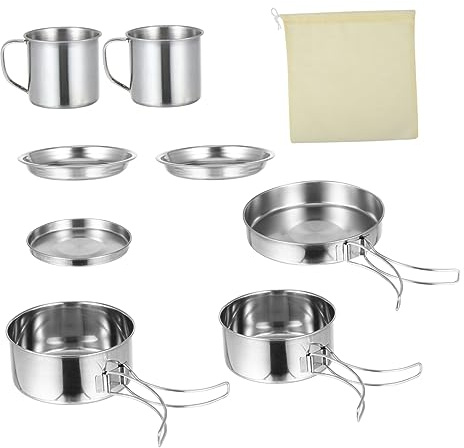 TOYANDONA 8piezas Cocina Para Camping Acero Inoxidable Portátil Ollas y Sartenes Plegables Para Senderismo Picnic y Barbacoa Al Aire Equipo Duradero y Seguro Para Personas