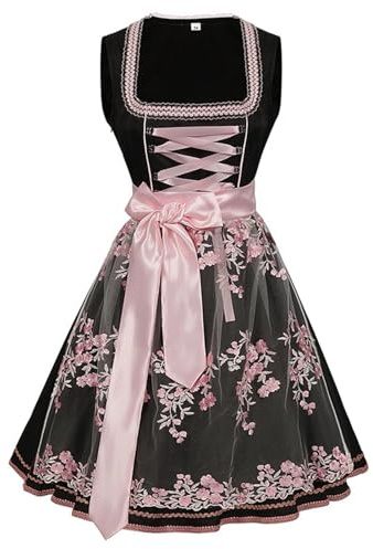 LOSSLO Dirndl Damen Body Dirndlkleid Damen Midi Modern Trachtenkleid Dirndl Schürze Elegant Trachten Kleid Trachtenmode Bayerisches Kostüm für Oktoberfest Karneval S - 5XL