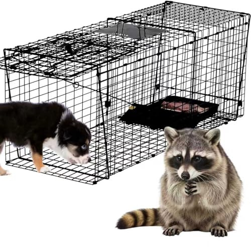 Evorzonha 37 Live Raccoon Trap Cage Heavy Duty,Humane Live Animals Trap for Raccoons,Stray Cats, Groundhogs, and Other Medium Animals. Large,Black.