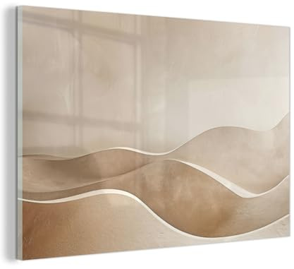 MuchoWow© Glas Wandbild Dekoration Wohnzimmer Bilder Pictures Wall - Muster | 120x80 cm - Decoration Living Room Wohnungs Deko Moderne Bild Beige - Hügel