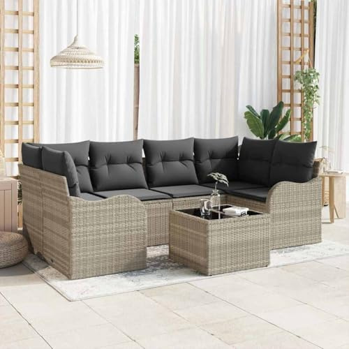 Qnhdfrt Garten-Sofa-Set Outdoor Lounge-Set aus Poly-Rattan in Hellgrau Modernes Design für Garten Balkon und Terrasse