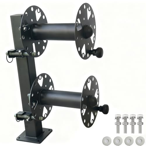 Heavy Duty Double Welding Cable Lead Reel, 10 Lockable with FR4 Fiberglass Rod, 10° Tilting Fixed Base, Carbon Steel Construction Holds 150FT 1/0 & 125FT 2/0 Cables for Industrial & Truck Use
